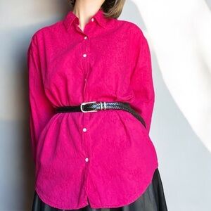 Vintage 90s GAP Hot Pink Jacquard Button-Down Shirt Women’s Medium – Barbiecore